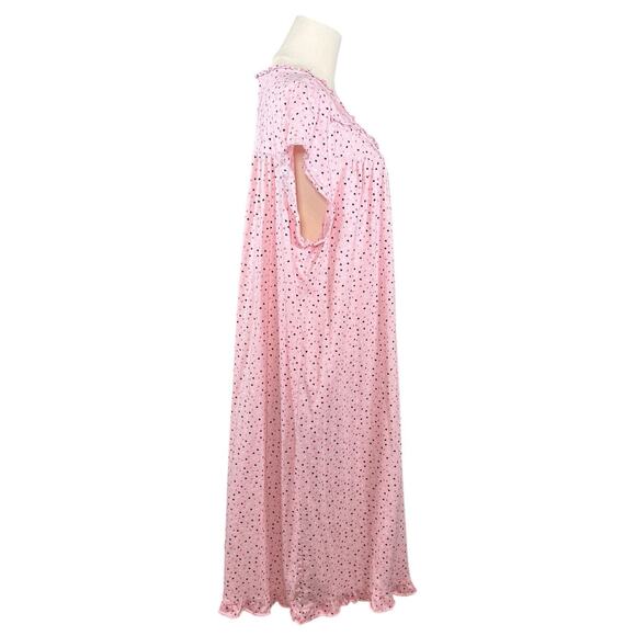 Eileen West Pink Heart Cotton Nightgown Ruffle Hem Ballet Country Cottage | 2X - Picture 2 of 9